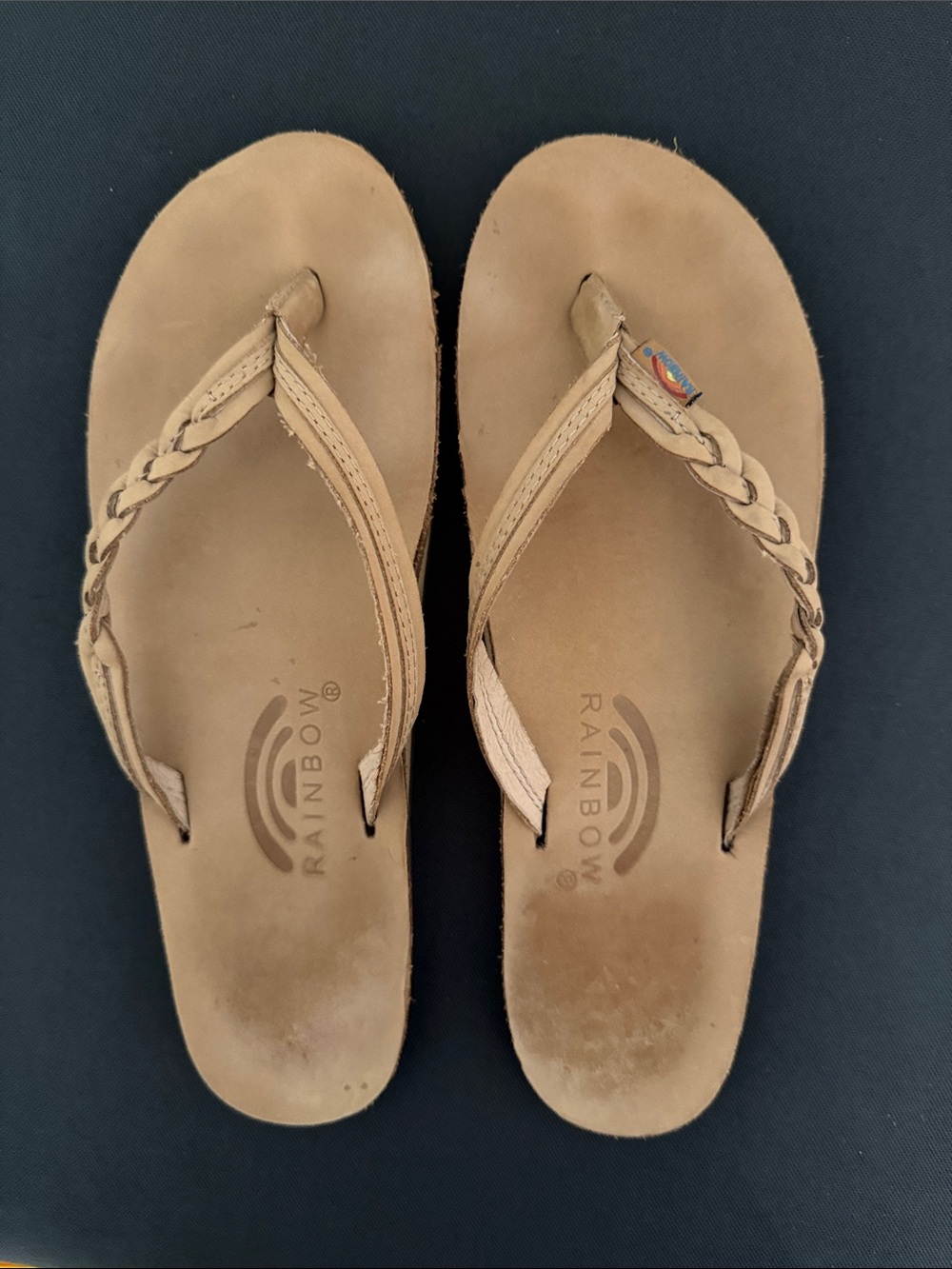 Rainbow Sierra Brown Flirty Braided Leather Thong Sandals size L (7.5-8.5)